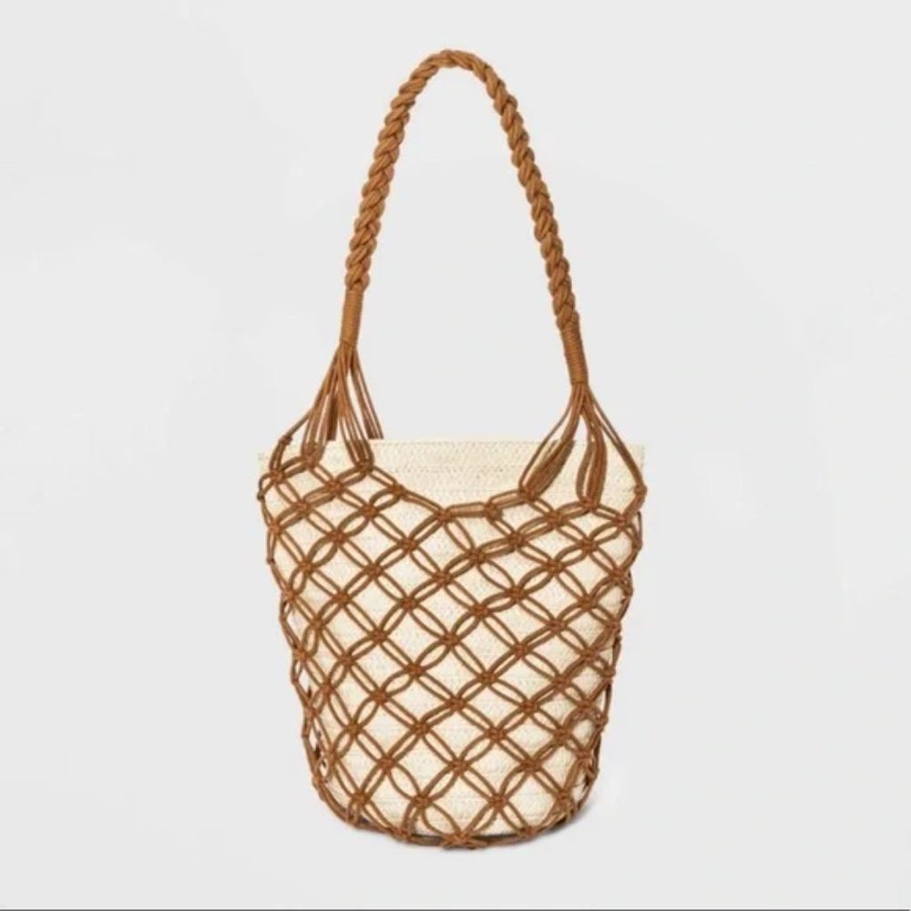 Universal Thread Brown Braided Net Bucket Shoulder Bag